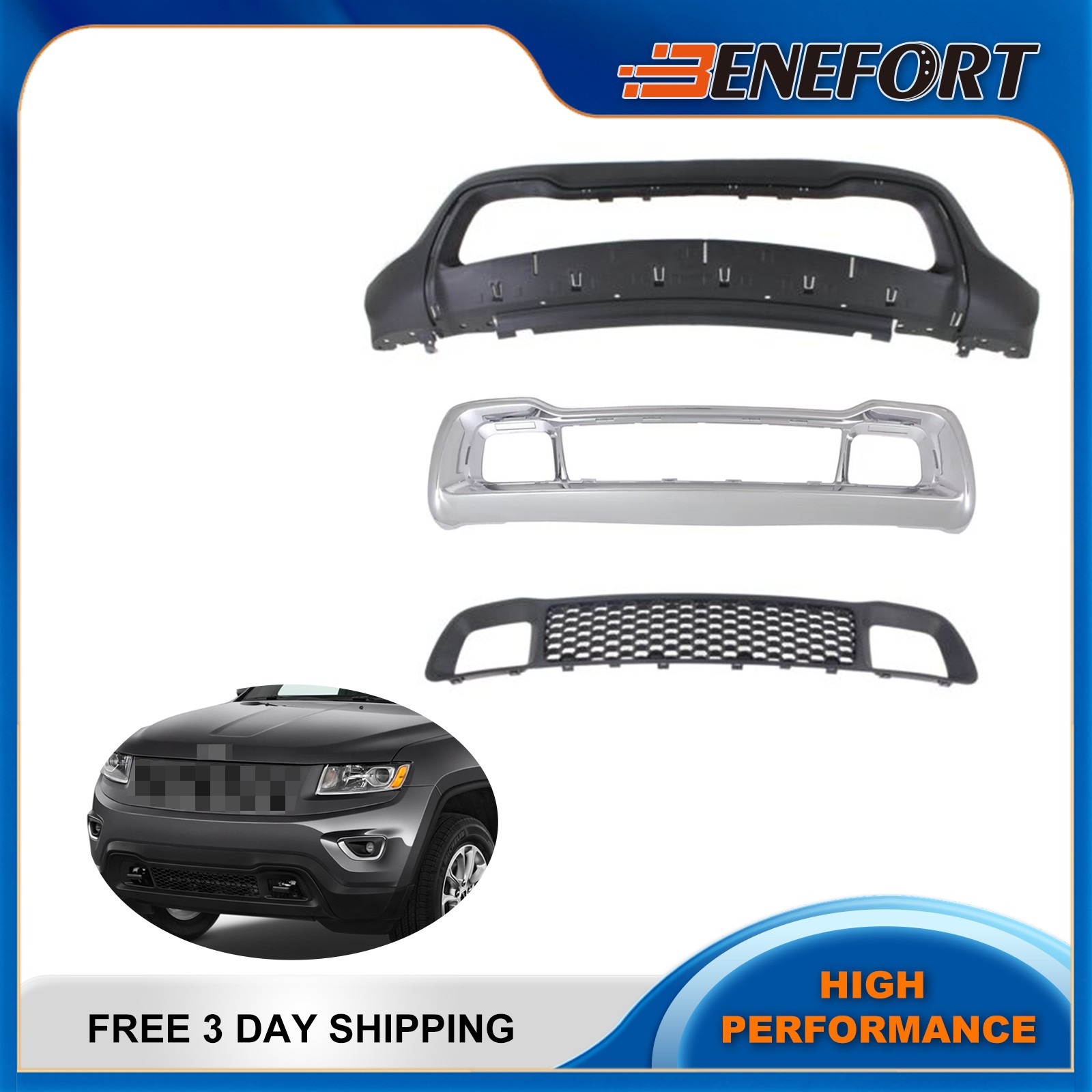 3pcs New Front Bumper Cover Kit Fits 2014 2015 2016 Jeep Grand Cherokee Textured