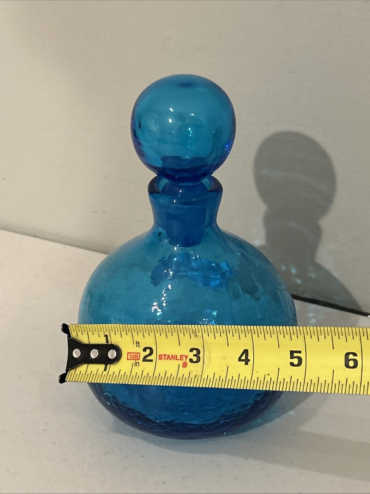 Gorgeous MCM Mid Century BLENKO Decanter 636s BLUE CRACKLE Turquoise Art Glass