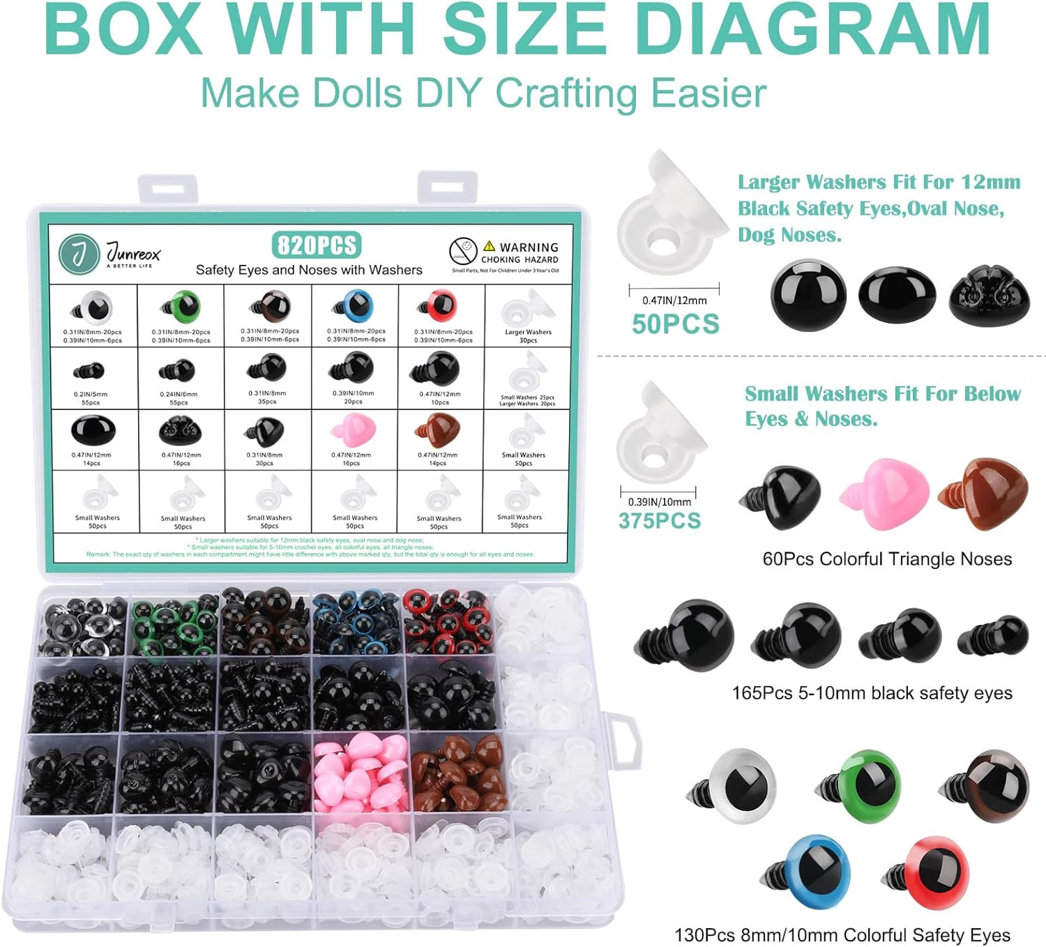 820 Plastic Safety Eyes For Crochet With Washers And Black Noses Animal Stuffed