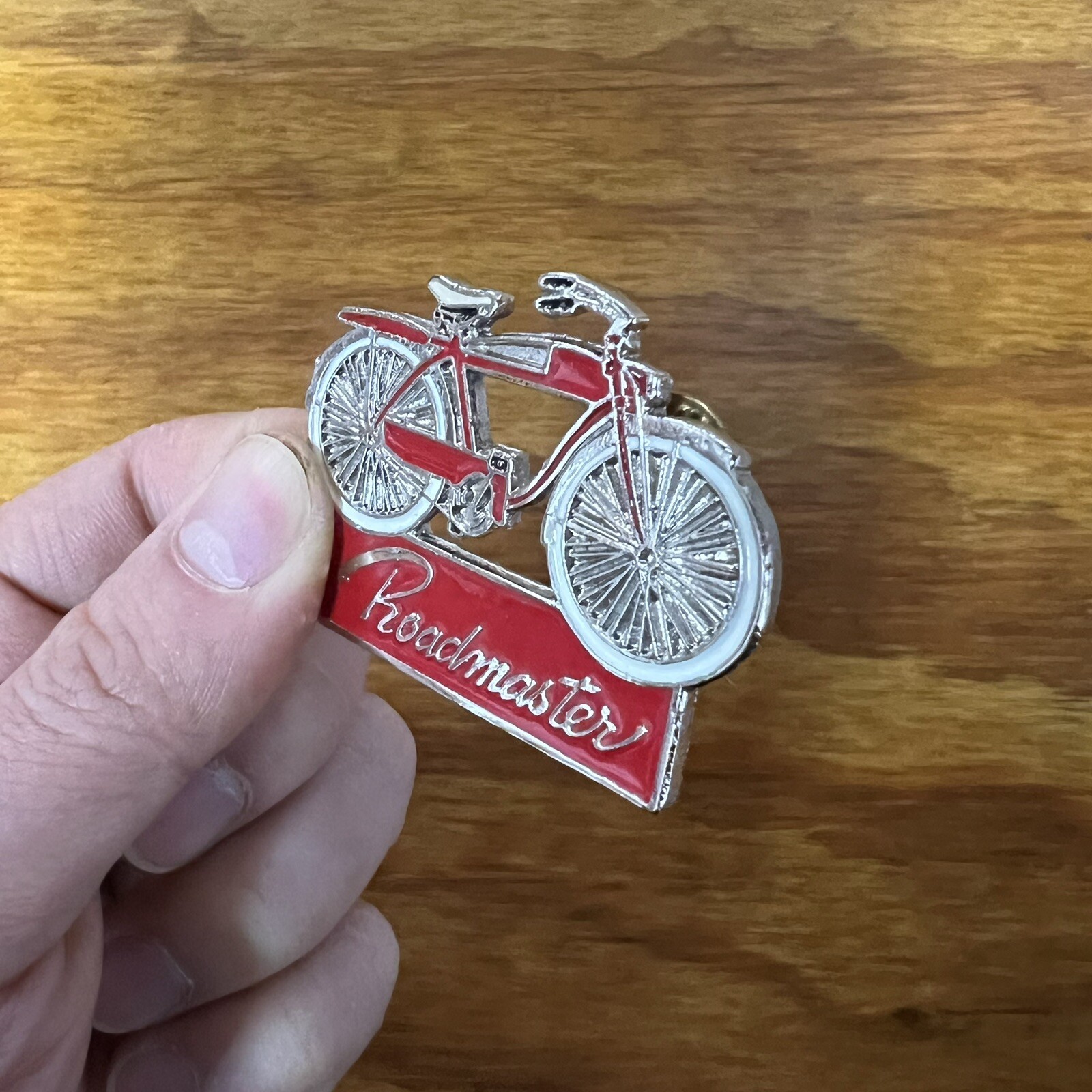ROADMASTER LAPEL PIN VINTAGE RED BICYCLE STEEL METAL BRASS NOS