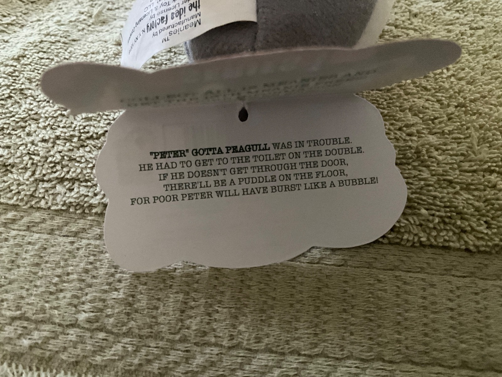 New Vintage 1997 Meanies Series 1 Peter Gotta Peagull 6" Bean Bag Plush