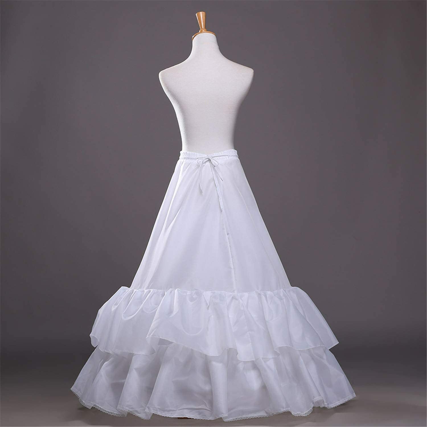 Women Crinoline Petticoat 2 Hoop Skirt 2 Ruffles Layer A-line Slips Underskirt