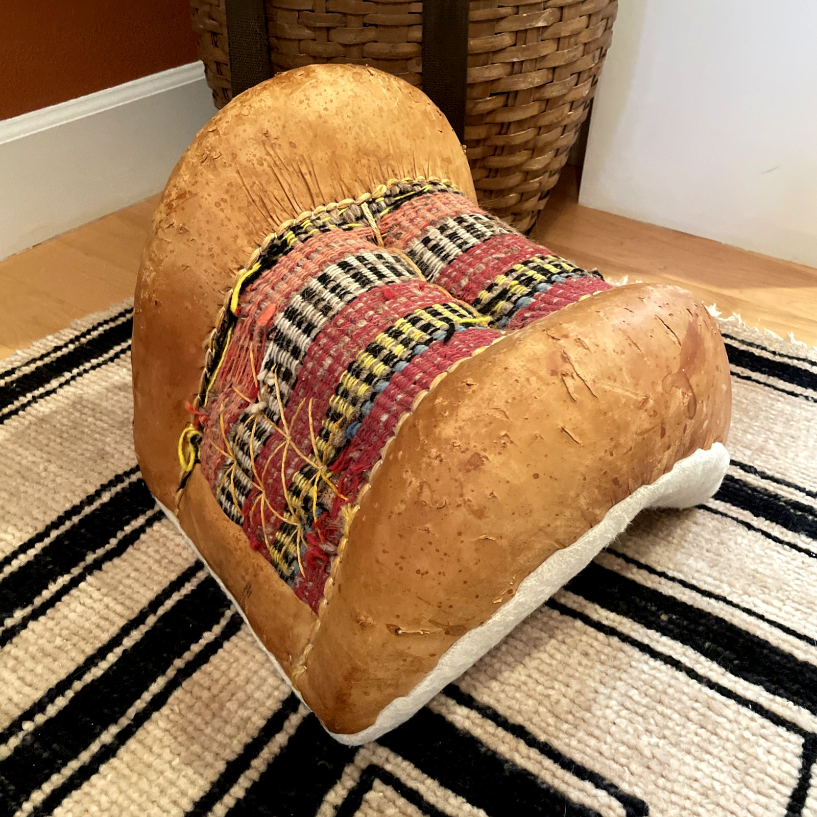 VTG North African Leather Donkey Saddle Woven Textile Tunisia