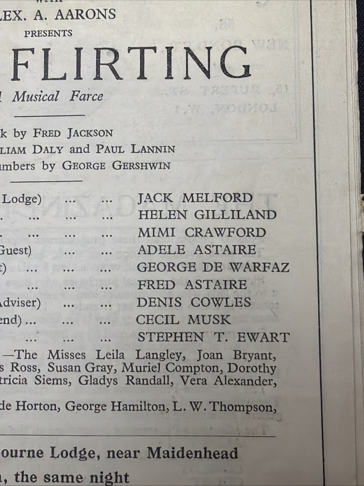 Fred Astaire "STOP FLIRTING" George Gershwin (London Debut) Rare 1924 Playbill