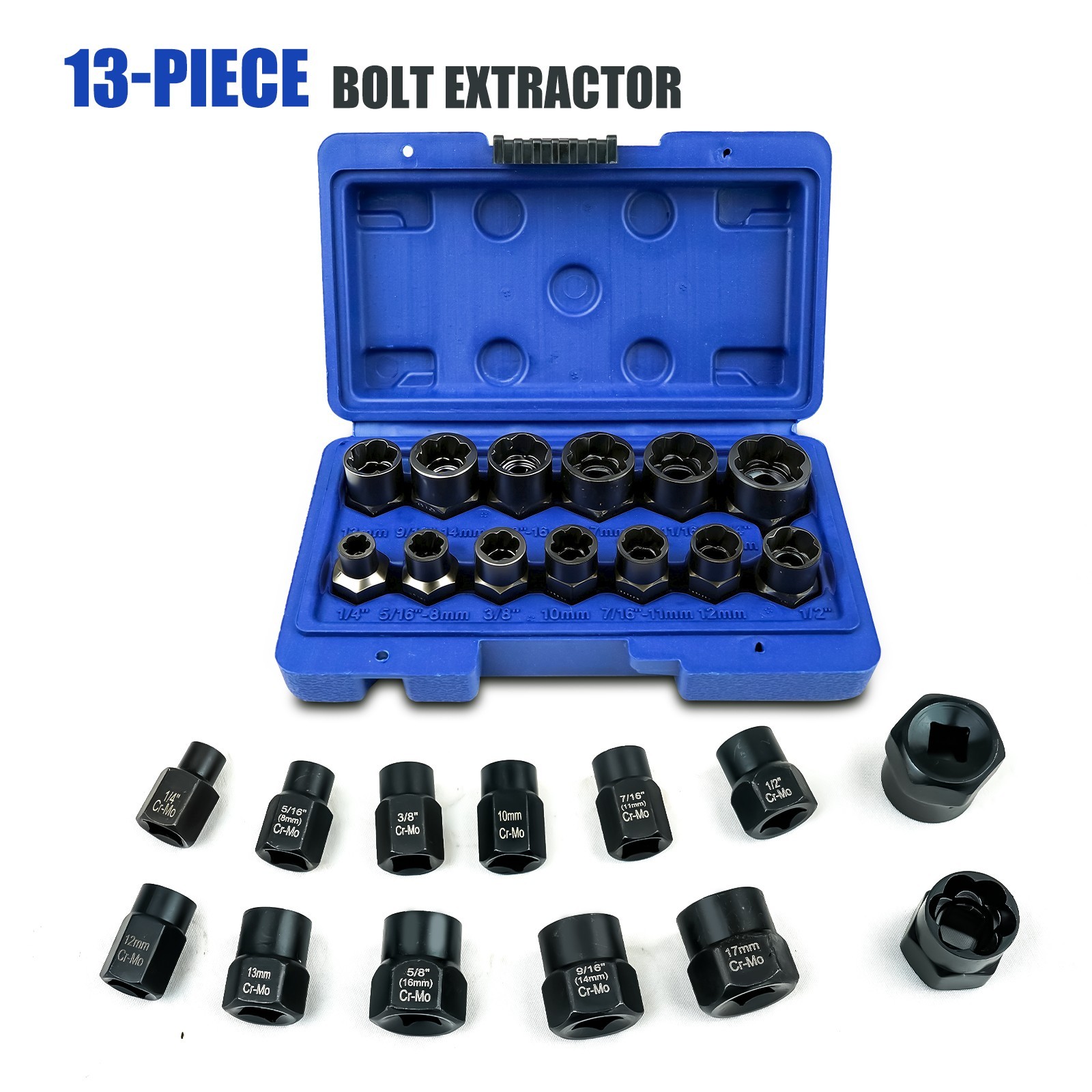 13PCS Bolt Extractor Socket Set Twist Deep Impact Nut Remover Cr-Mo Damaged Bolt