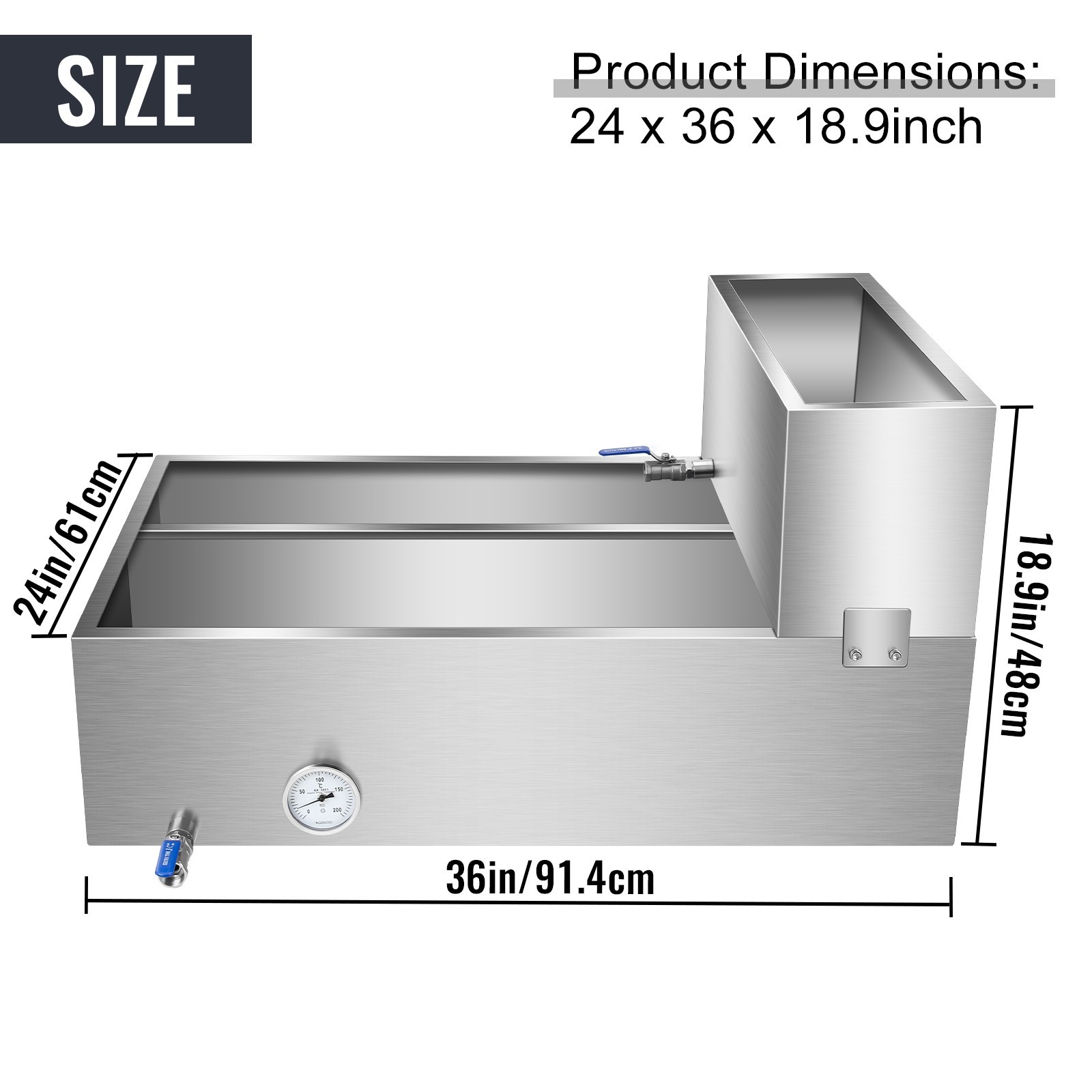 24X36X19 Maple Syrup Evaporator Pan Stainless with Valves and Thermometer