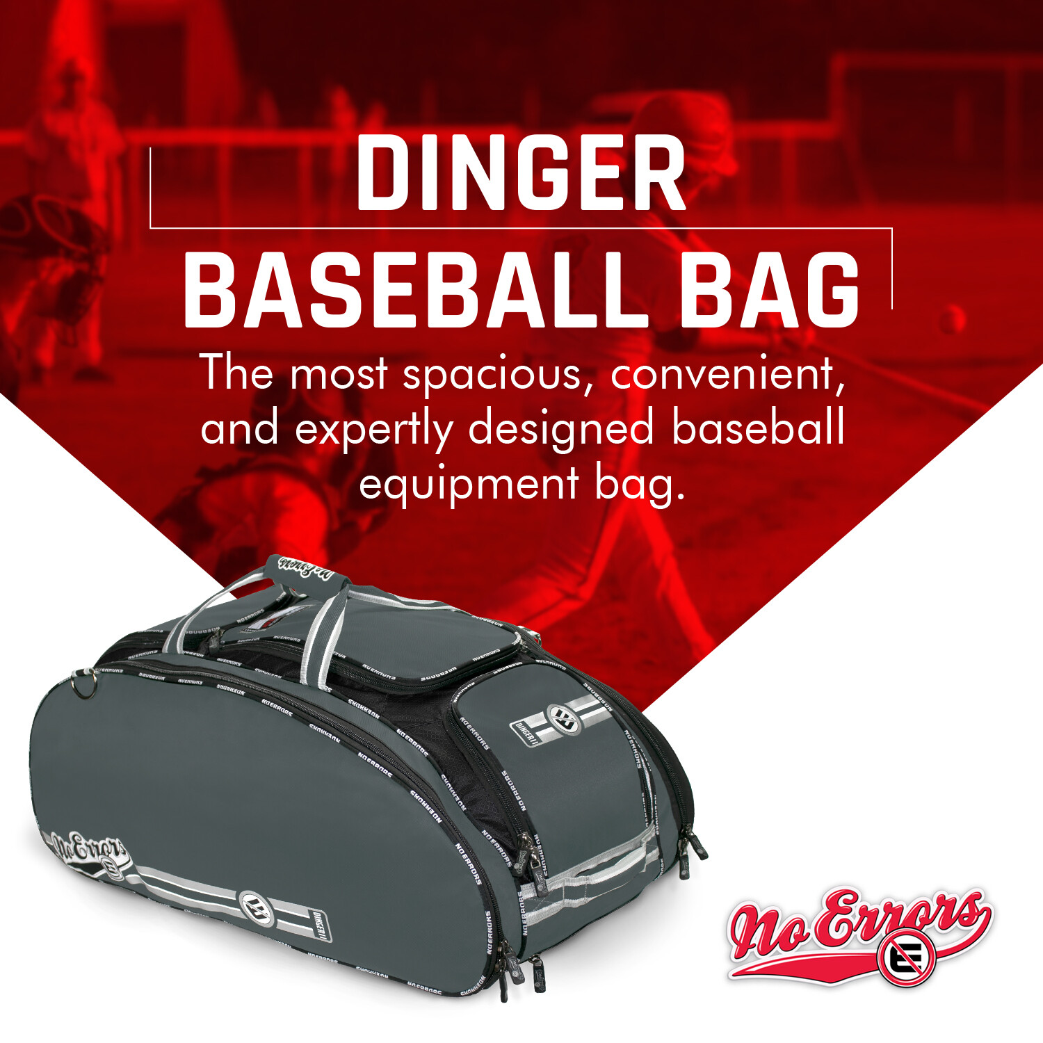 No Error Sports Dinger Baseball Bat Bag with Wheels -15 pocket baseball gear bag