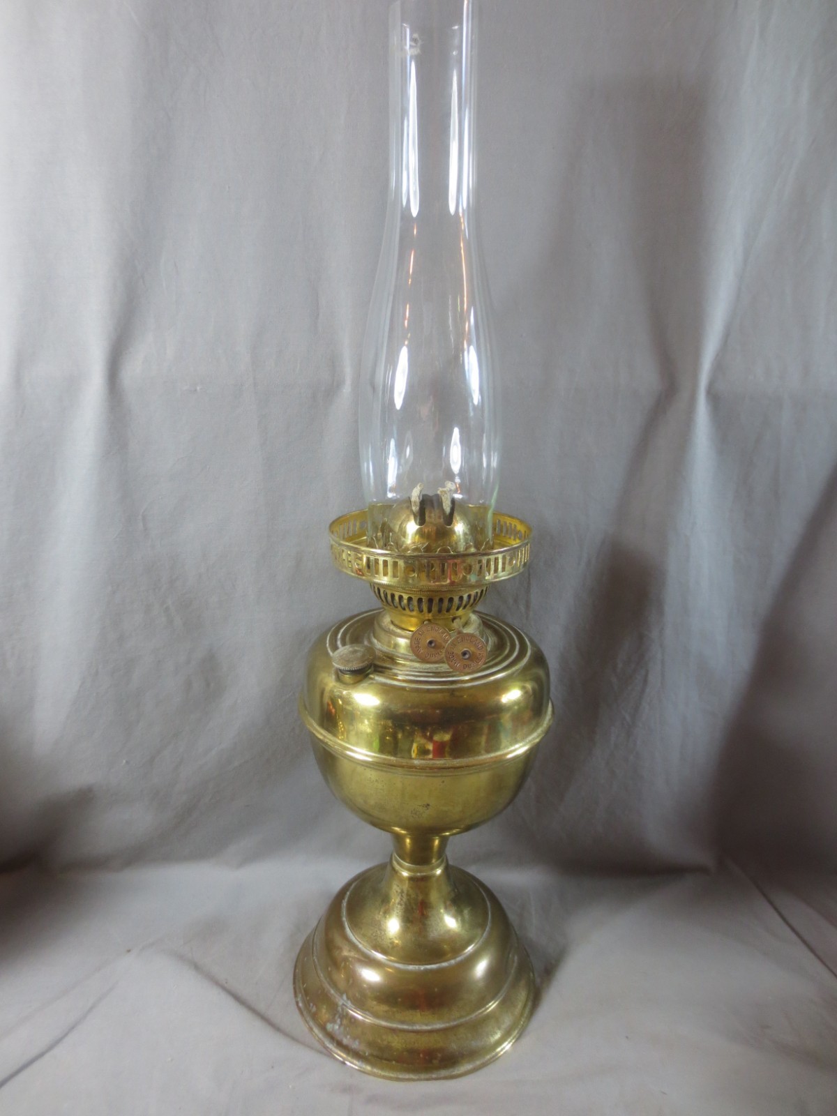 Vintage Made In England Brass Duplex Oil Lamp And Chimney Shepards Hut Lamp
