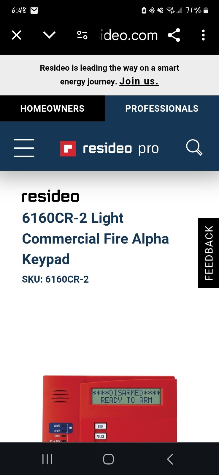 Cover Only - Resideo Honeywell 6160CR-2 Commercial Fire Control Panel - Red