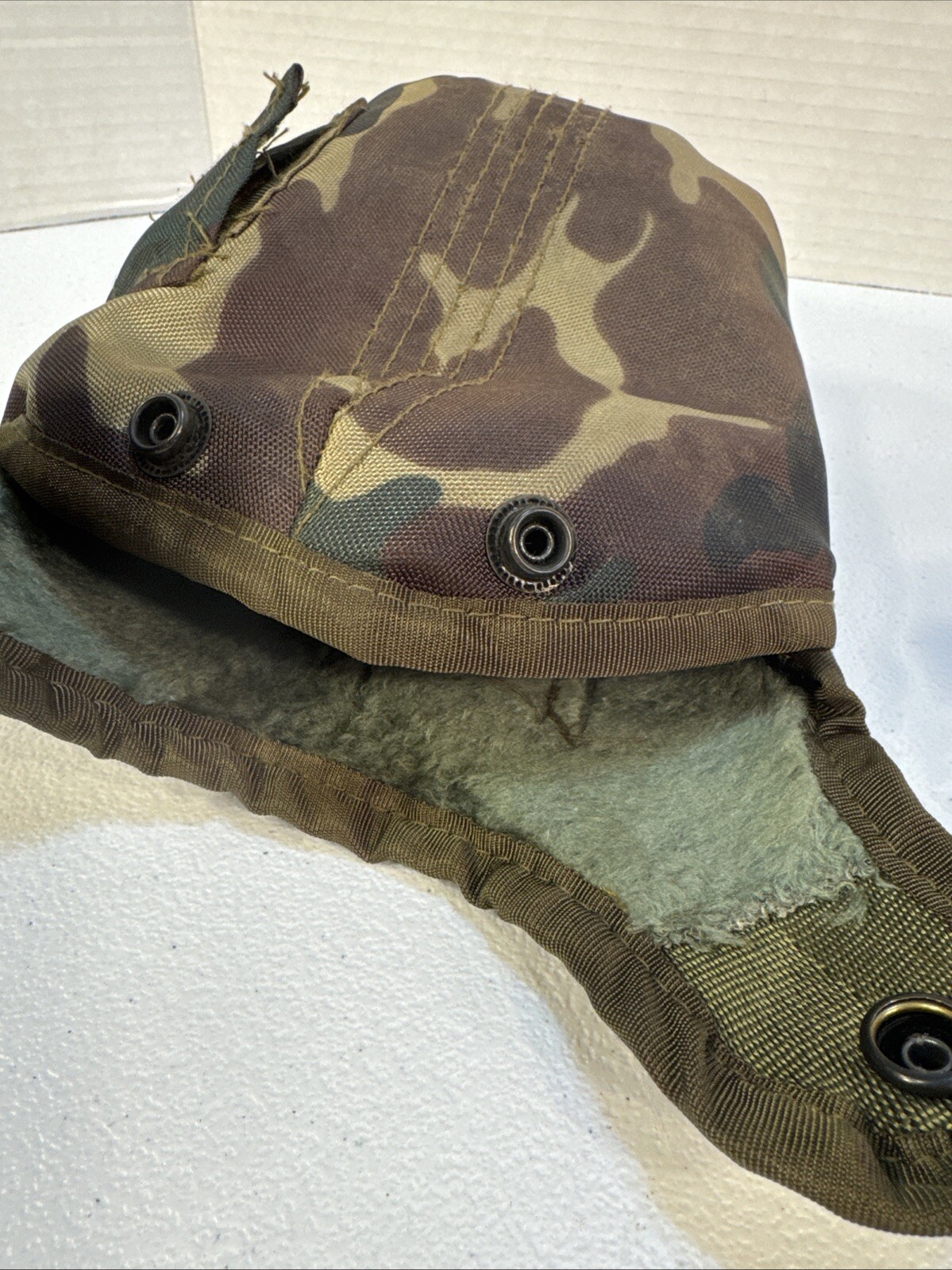 Olive Green Canteen Bottle with Camouflage Pouch Case, Used