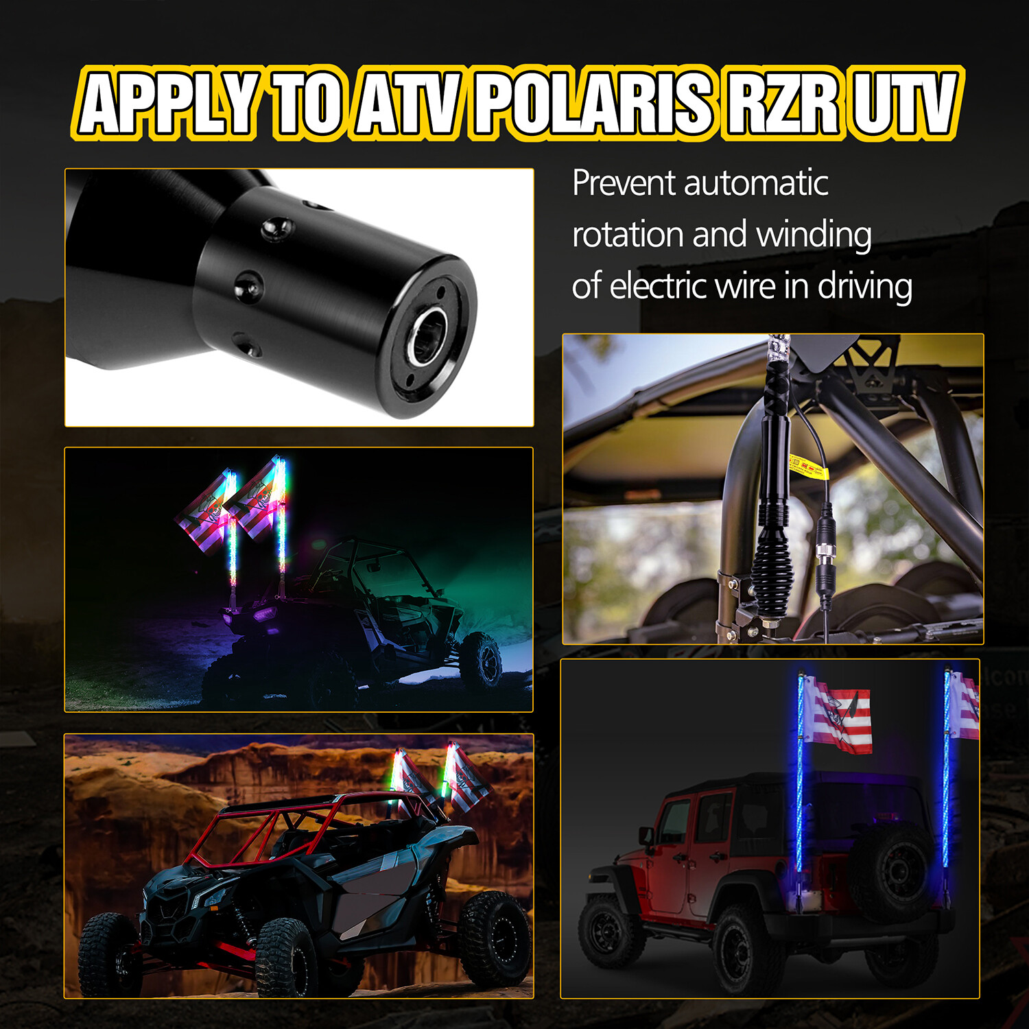 RGB LED Whip Light UTV Spring Mounting Bracket Antenna For Can-Am X3 Polaris RZR