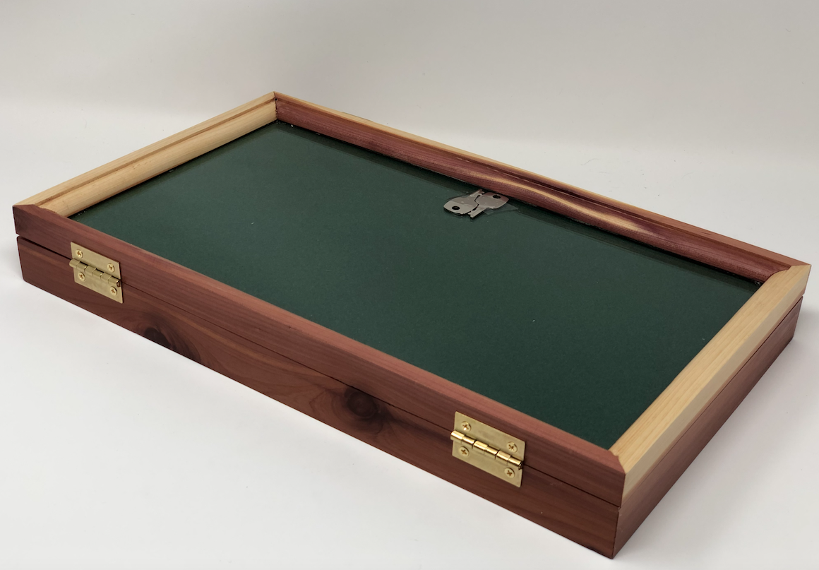 Cedar Wood Display Case 9 x 16 x 2 Glass Top for Arrowheads Knifes Coins & More