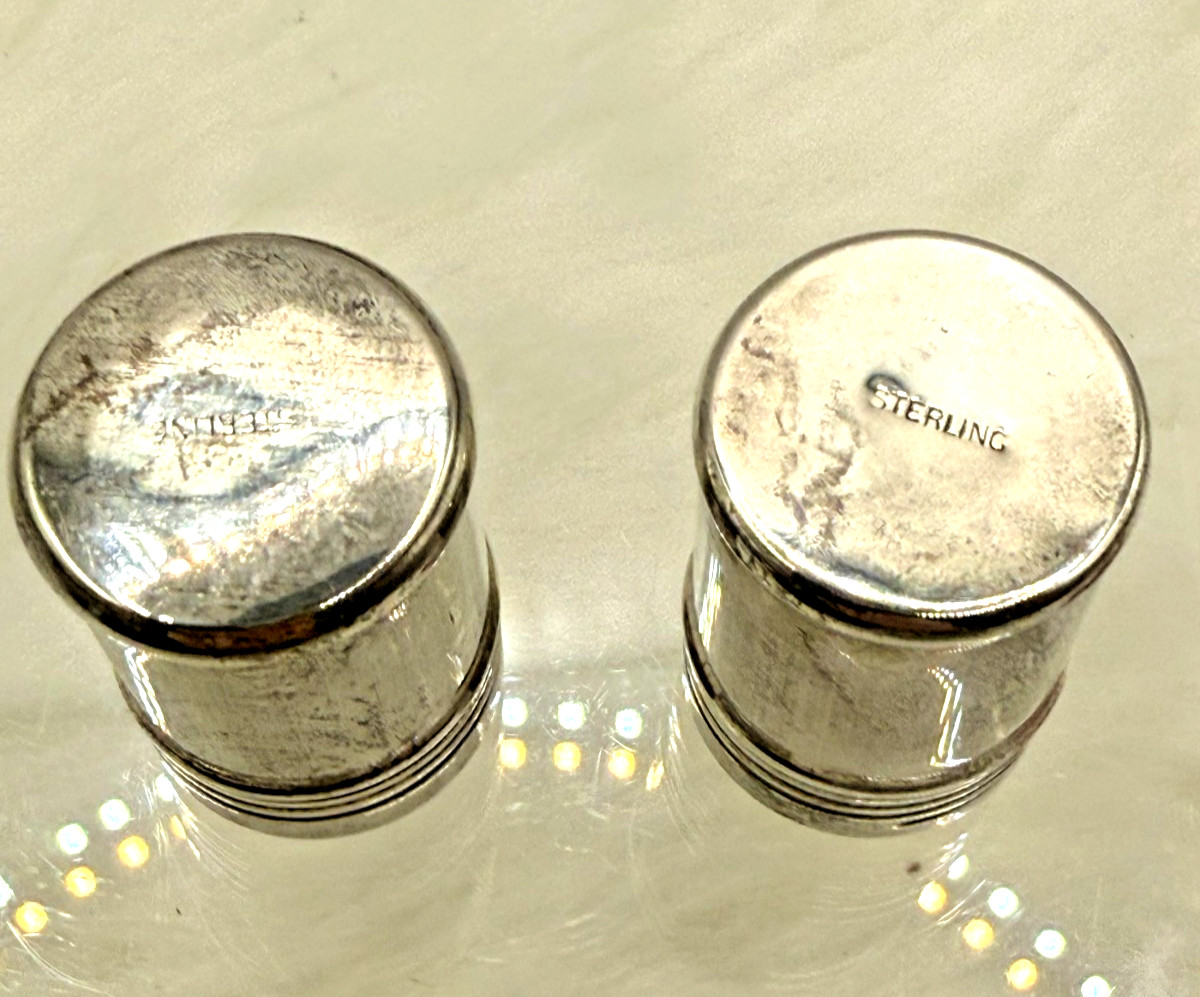 Antique 1930 Sterling Silver Miniature Salt & Pepper Shakers W/Original Box