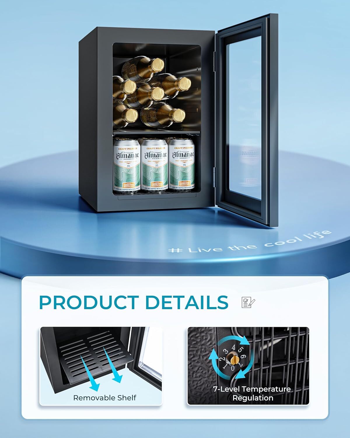 Beverage Cooler Mini Fridge Glass Door LED Light for Drinks Beer Wine Home Bar