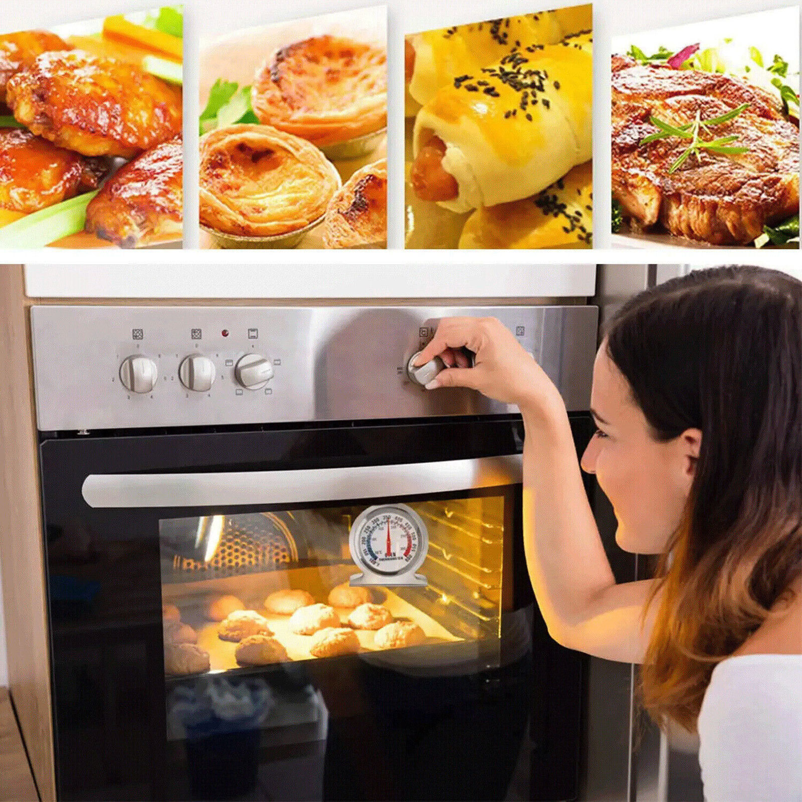 Oven Thermometer Stainless Steel Classic Stand Up Food Meat Temperature Gauge5-1