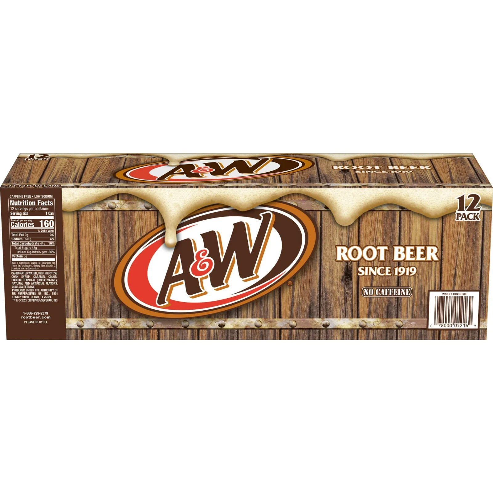 A&W Root Beer Soda Pop 12 fl oz 12-Pack Cans, Classic, Carbonated, Refreshing..