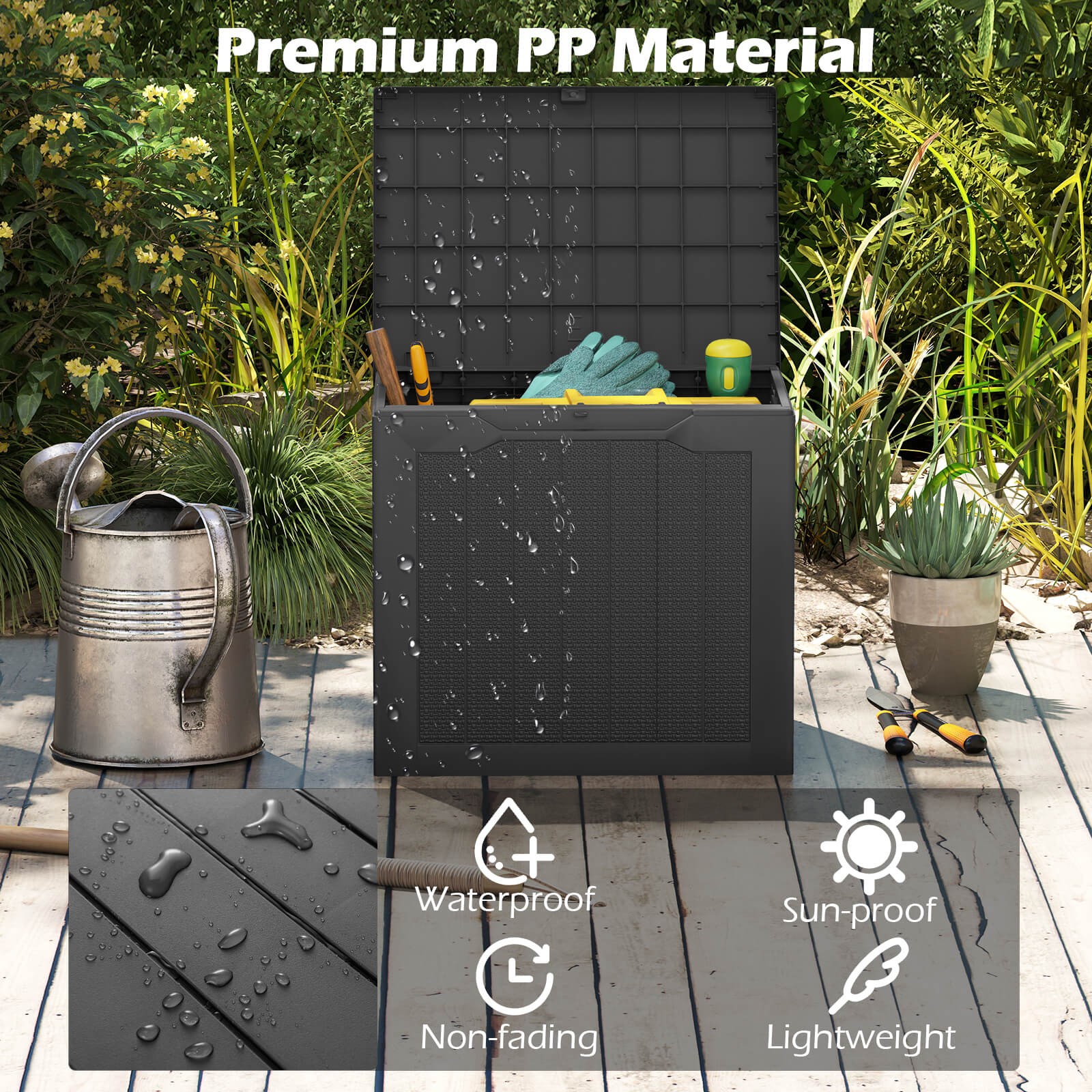 Outdoor Storage Box w/Lockable Lid & Wicker-woven Texture for Pool Accessories