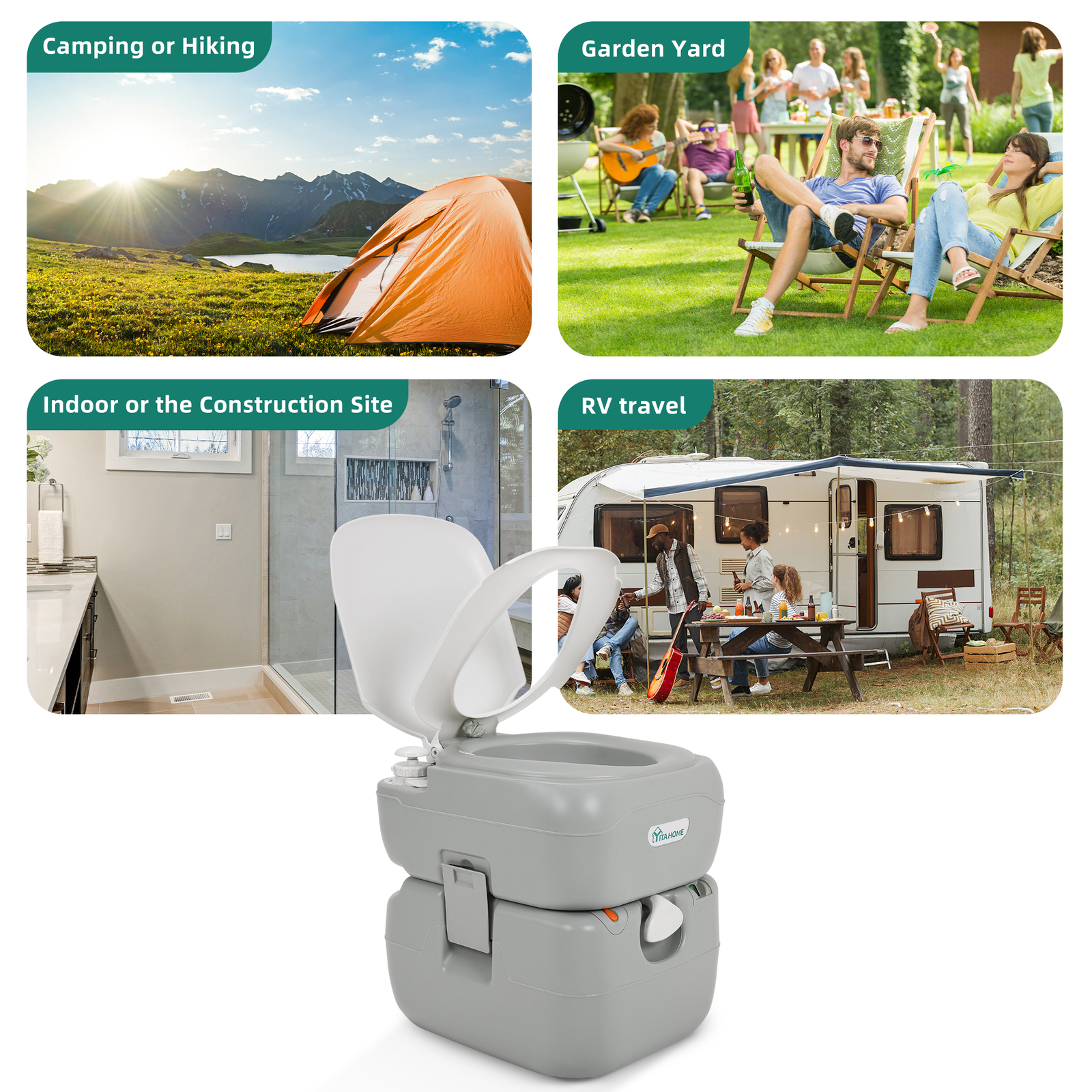5.8 GAL Portable Toilet Outdoor Camping Travel Mobile Flush Porta Commode Potty