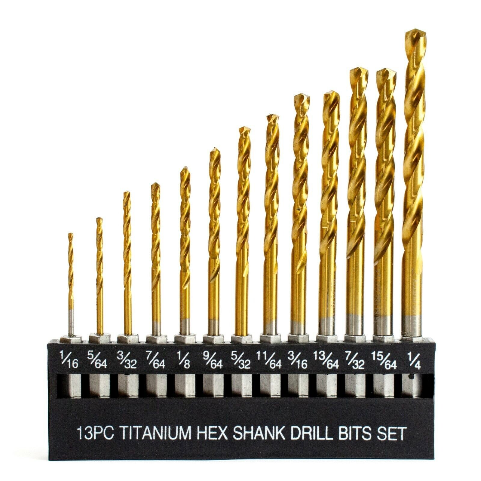 13Pcs HSS Titanium Coated Twist Drill Bit Set 1.5-6.5mm Hex Shank For wood Metal