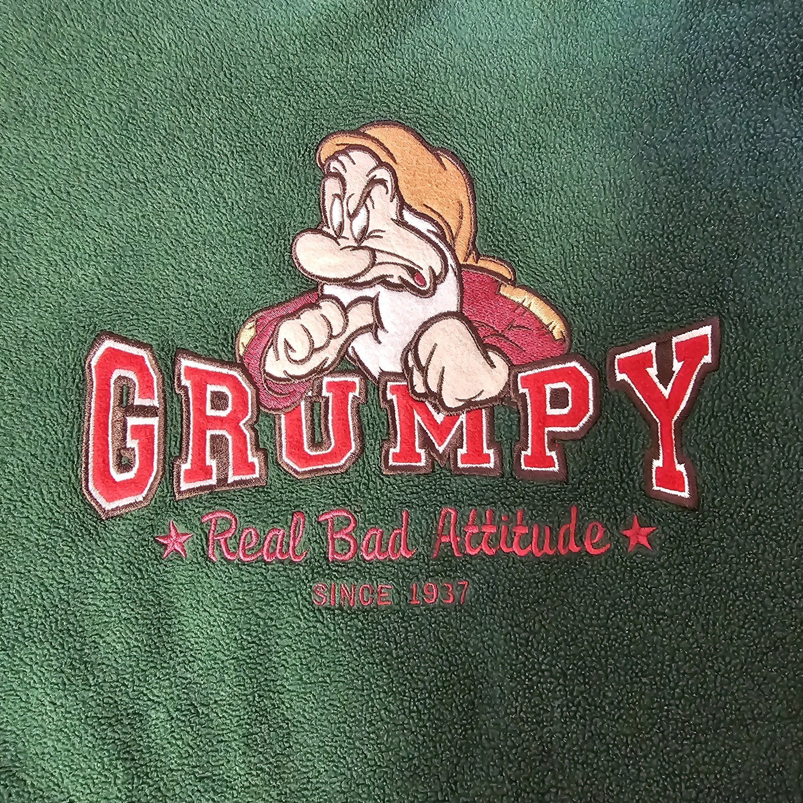 Vintage Disney Sweatshirt Size XL Grumpy Crewneck Fleece Green Cartoon 90s Flaw