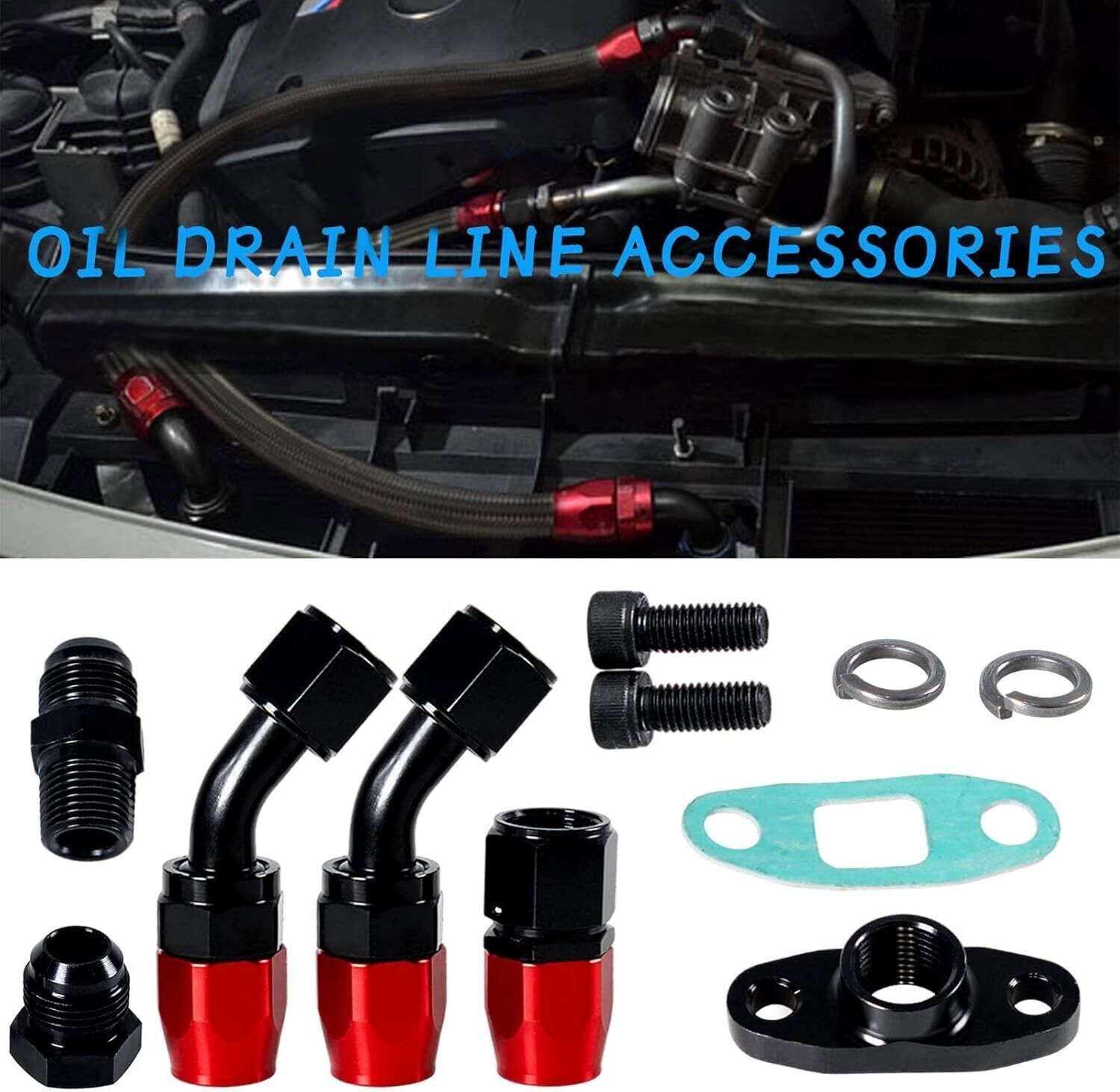 Oil Feed Line+10AN Oil Drain Return Fitting Kit For Turbo T3 T4 T6 GT45 T04E T66