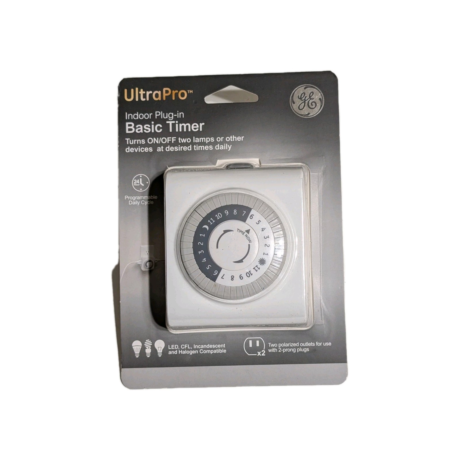 GE UltraPro Indoor Mechanical Timer - 24hr - 2-Polarized Outlets - White - NEW!