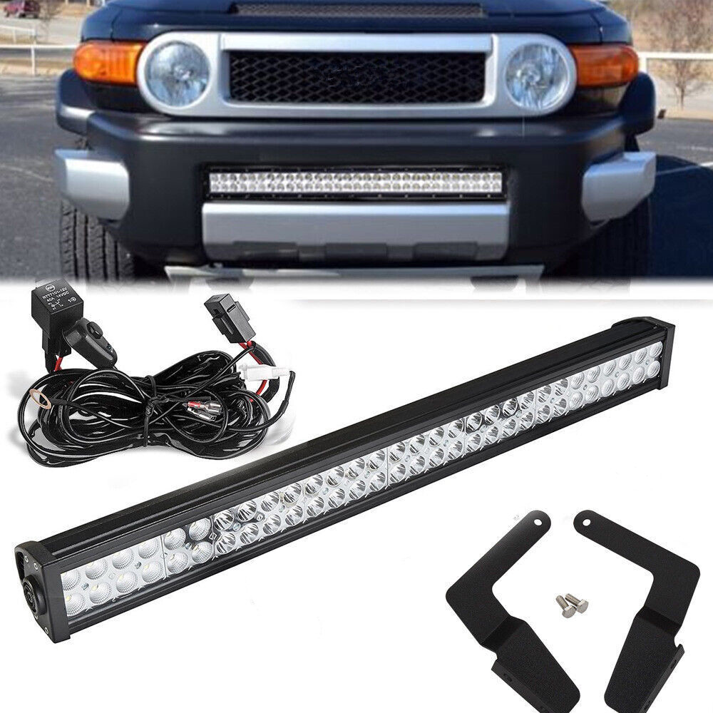 32" 180W LED Light Bar Hidden Lower Bumper Combo Kit For TOYOTA Cruiser FJ 07-14