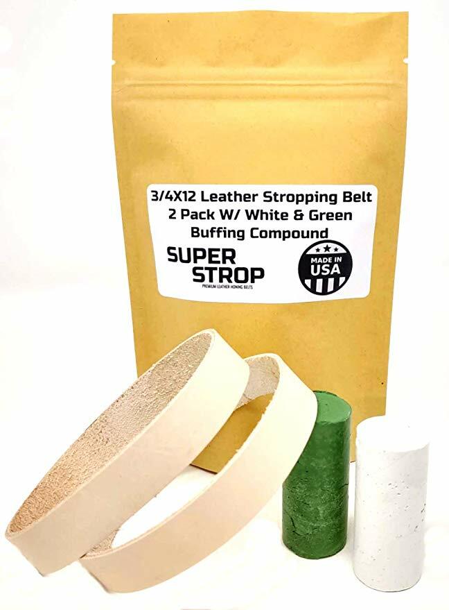 3/4X12 Inch 2 Pack Leather Honing Polishing Belt Super Strop White & Green Cmpnd