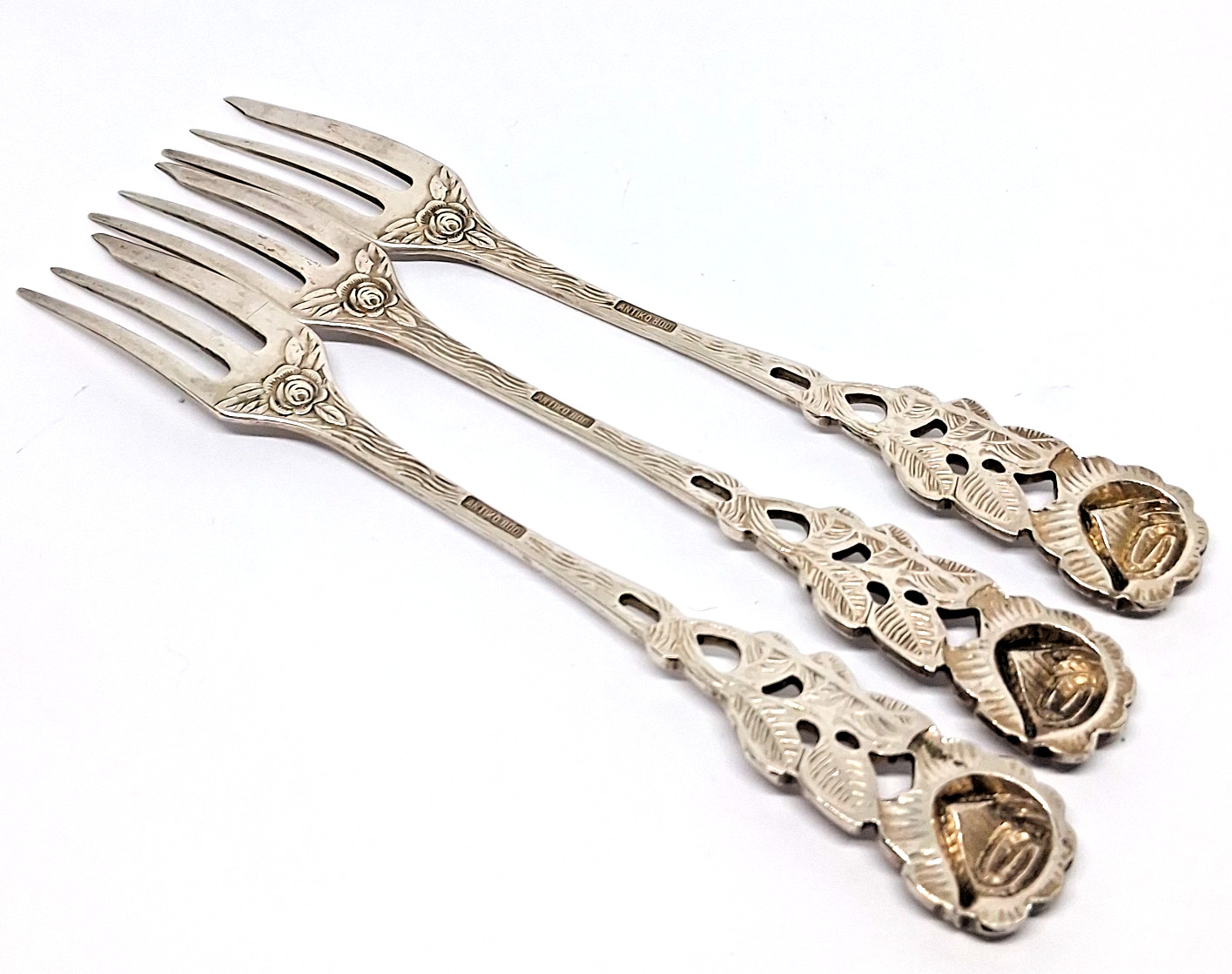 Set of 3 Vintage Antiko 800 Silver Dessert / Pastry Forks Hildesheimer Rose 5"