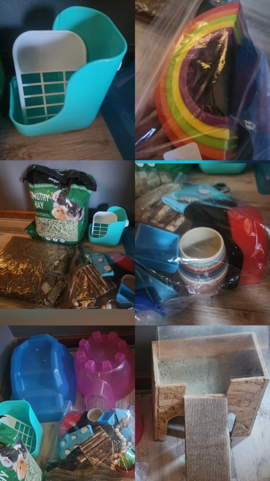 Guinea Pig Accessories Lot, Hideout x3, Water Bottle, Food, Hay, Toys