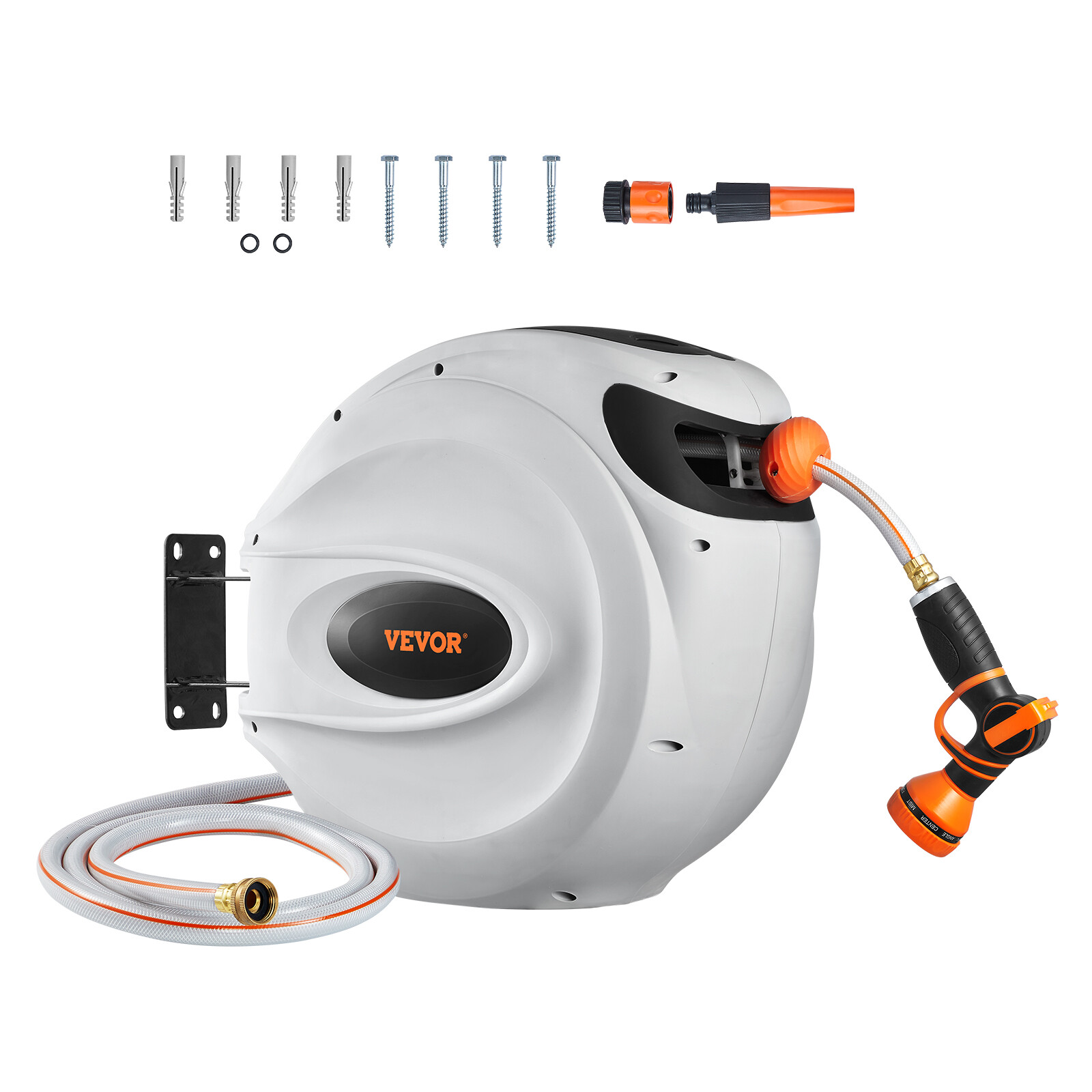 VEVOR Retractable Hose Reel Water Hose Reel 100'x1/2" 180° Swivel Wall-Mounted