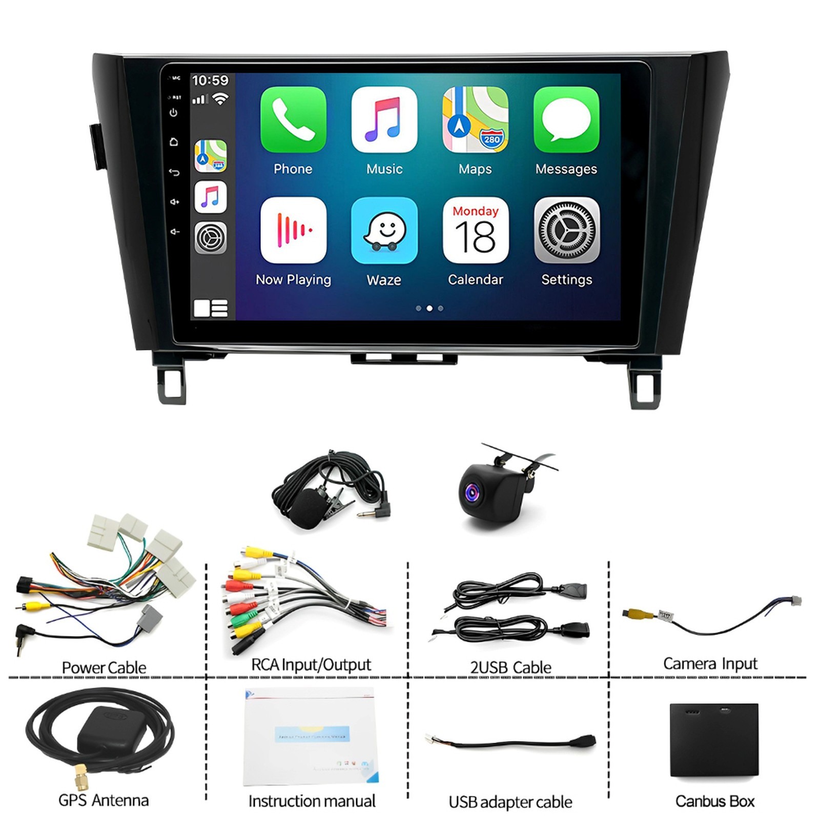 10" Para Nissan Rogue X-Trail Qashqai 2014-2019 Carplay Radio de coche estéreo