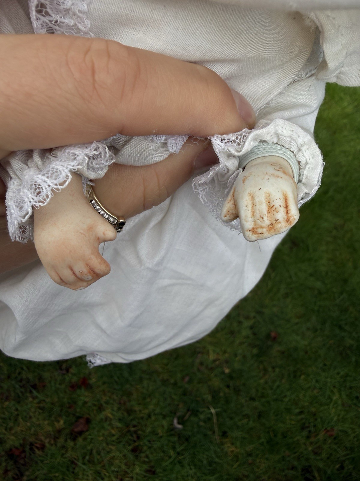 Vintage 13” Three Faced Bisque Porcelain Doll With Bonnet Triple Head Taiwan