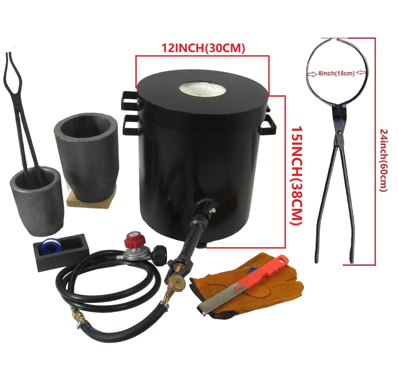 16 KG Gas Metal Melting Furnace with 2 Crucibles Tongs Casting