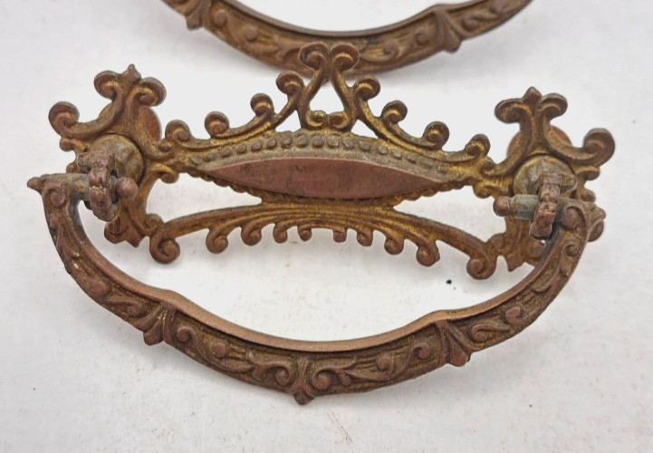 Antique Handles Hardware Furniture Vintage Drawer Pulls Old Brass Pair
