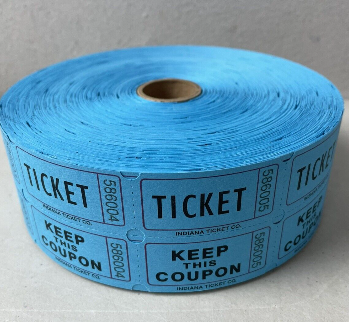 3 Rolls Double Stub Raffle Tickets 2000 Each Roll Red White & Blue 50/50 Raffles
