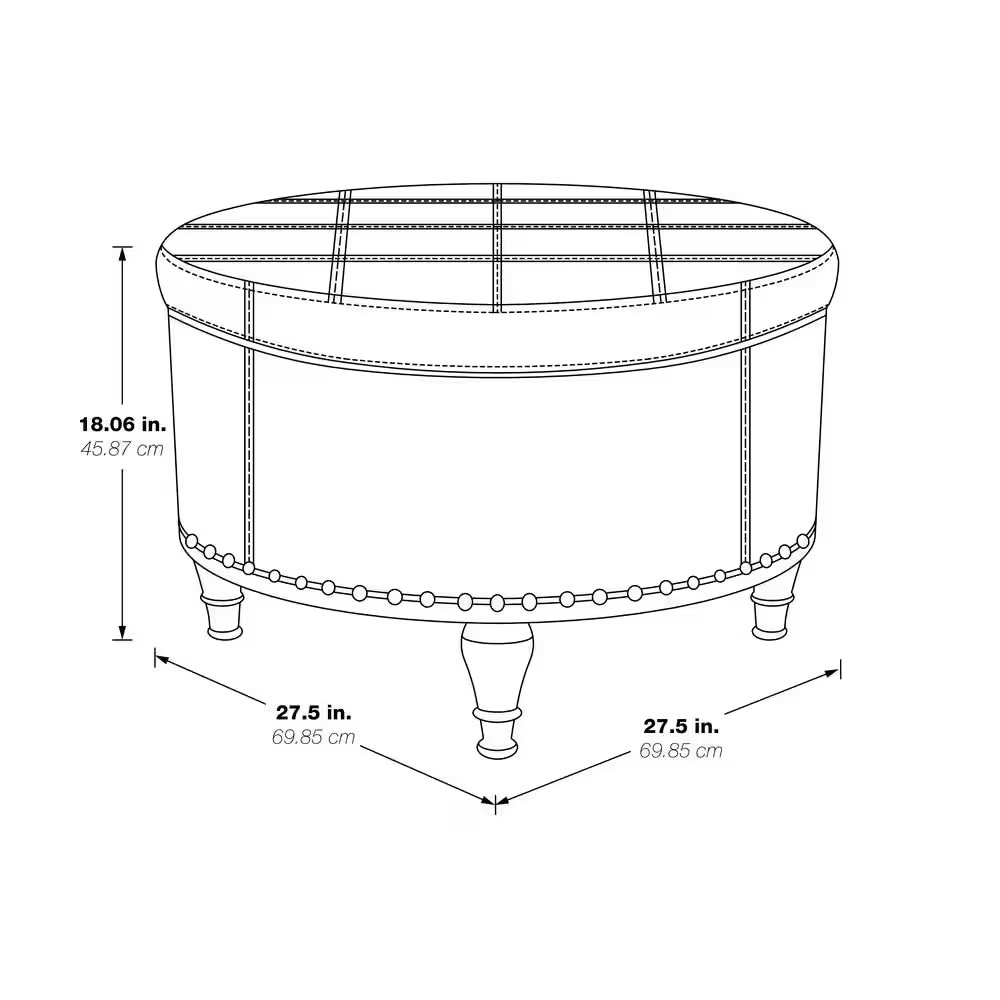 Alloway Pewter Faux Leather with Antique Bronze Nail-Heads Storage Ottoman