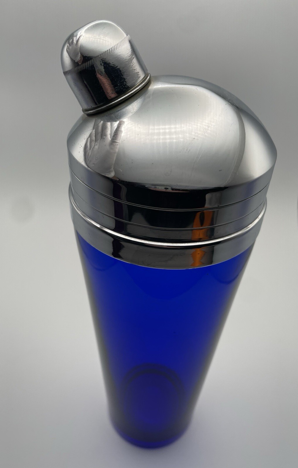 Vintage Cobalt Blue Thick Glass Cocktail Shaker 11" Tall Art Deco MCM FABULOUS!