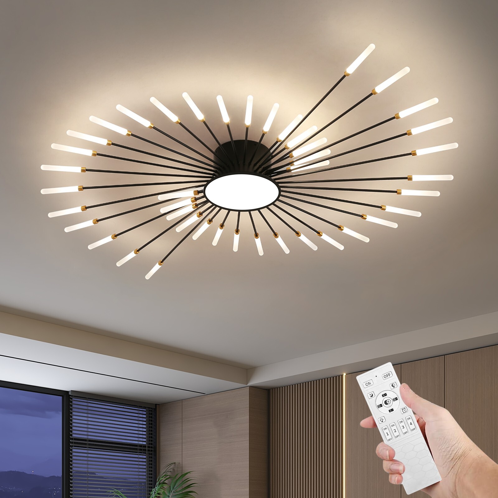 42-Light Fireworks Ceiling Light Modern LED Flush Mount Dimmable APP Remote