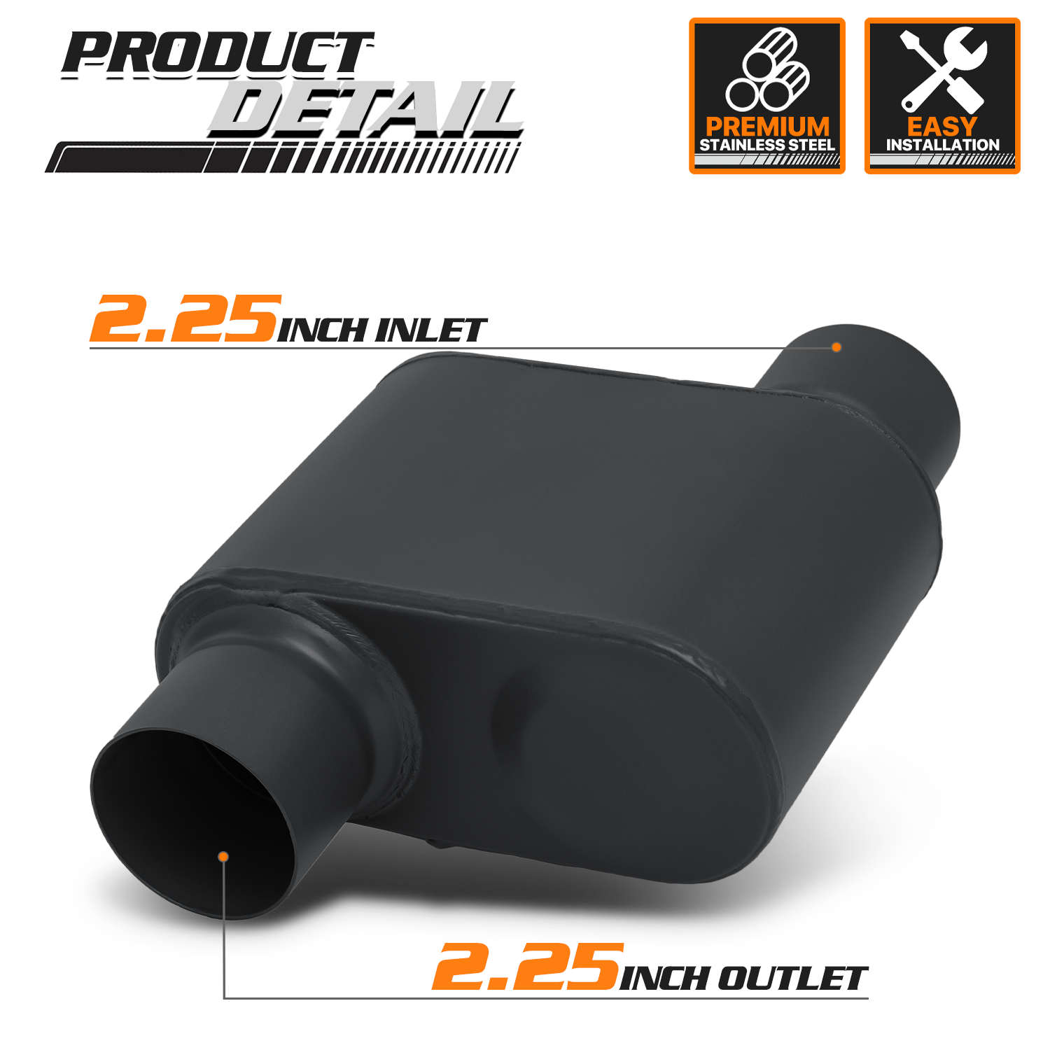 2 Pcs Black 2.25" Offset Inlet/Outlet Race Performance Chambered Exhaust Muffler