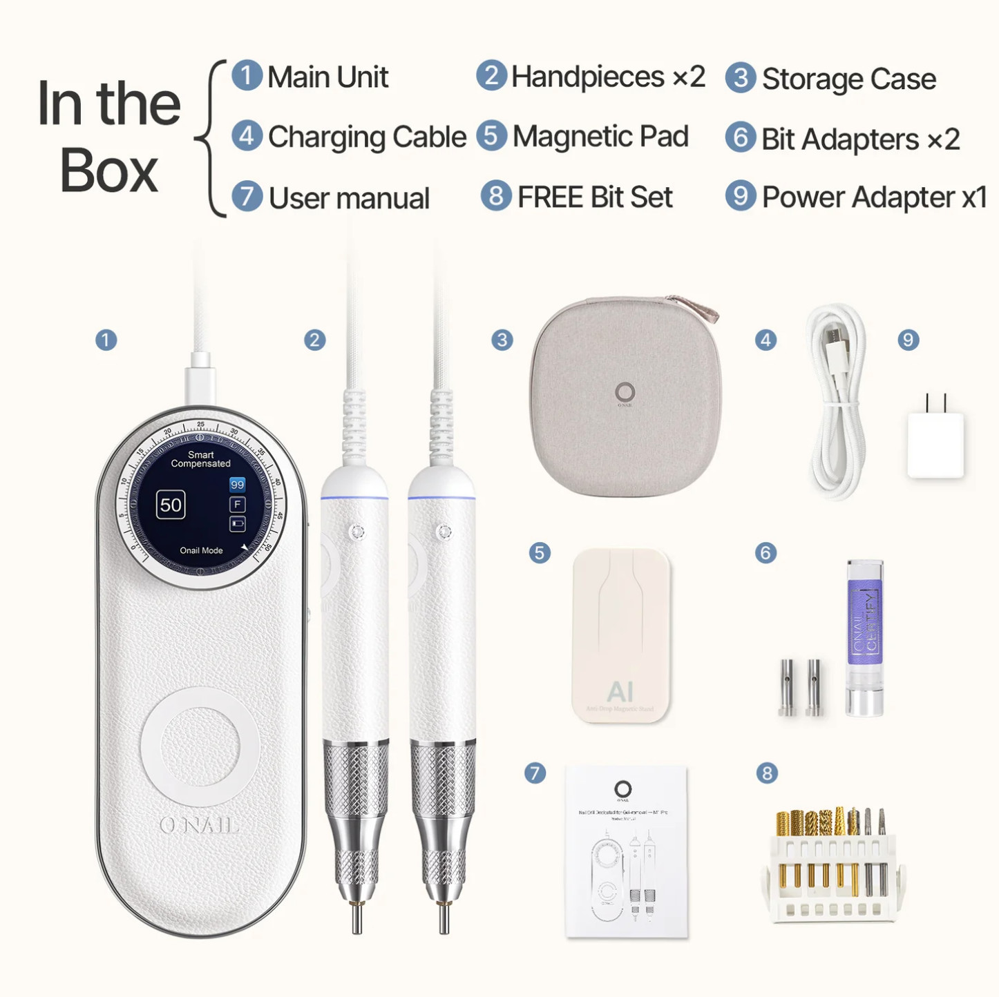 ONAIL Pro Max Nail Drill with Control Box + 2 Handpieces, 50,000 RPM BRAND NEW