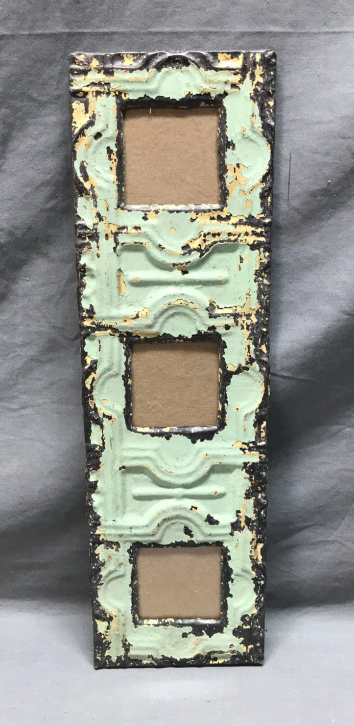 VTG 5x17 Multi Triple 3" Photo Tin Ceiling Metal Picture Frame Old 1847-25B
