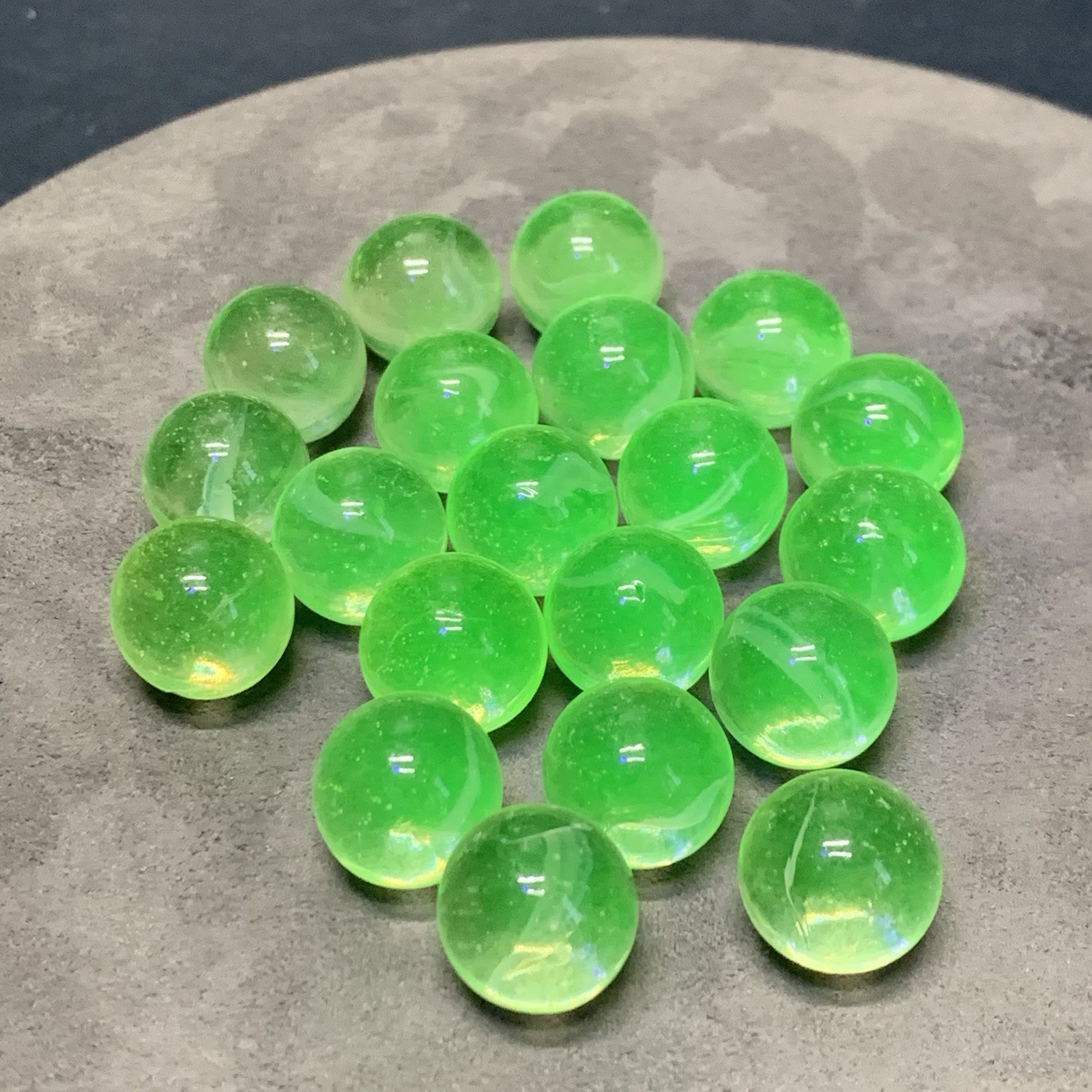 Vaseline Glass Uranium Glass Marbles Swirl UV Glow, Appr 5/8” 15mm, Lot Of 20.