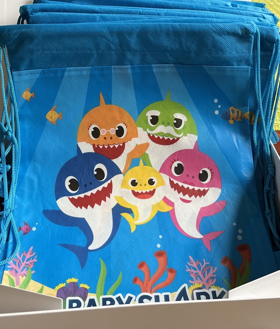 12x BABY SHARK Party Favors Drawstring Backpack Sling Tote bag