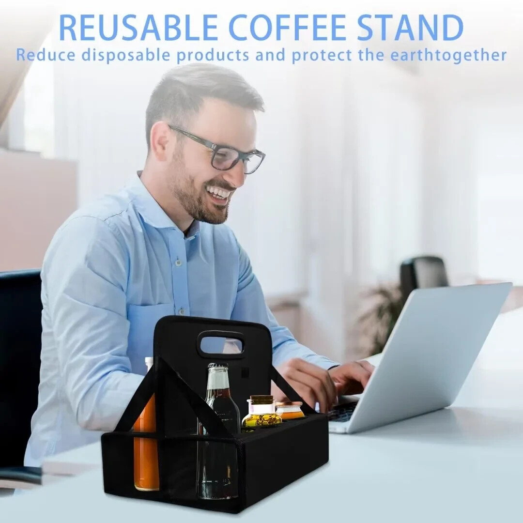 Cup Caddy Portable Drink Carrier or Cans Reusable, 6-Cup Holder with Handle