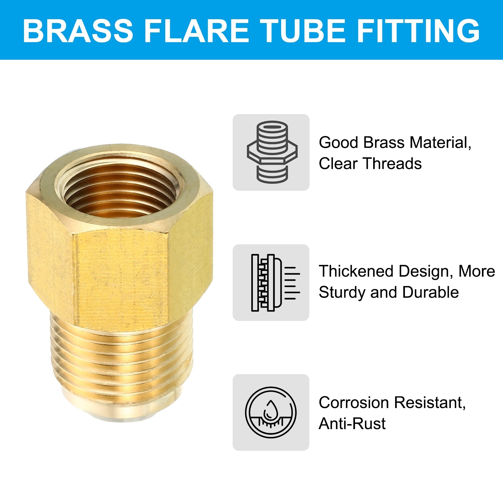 2Pack 3/8" Female Flare x 1/2" Male Flare Connectors Brass Adapters Reducing