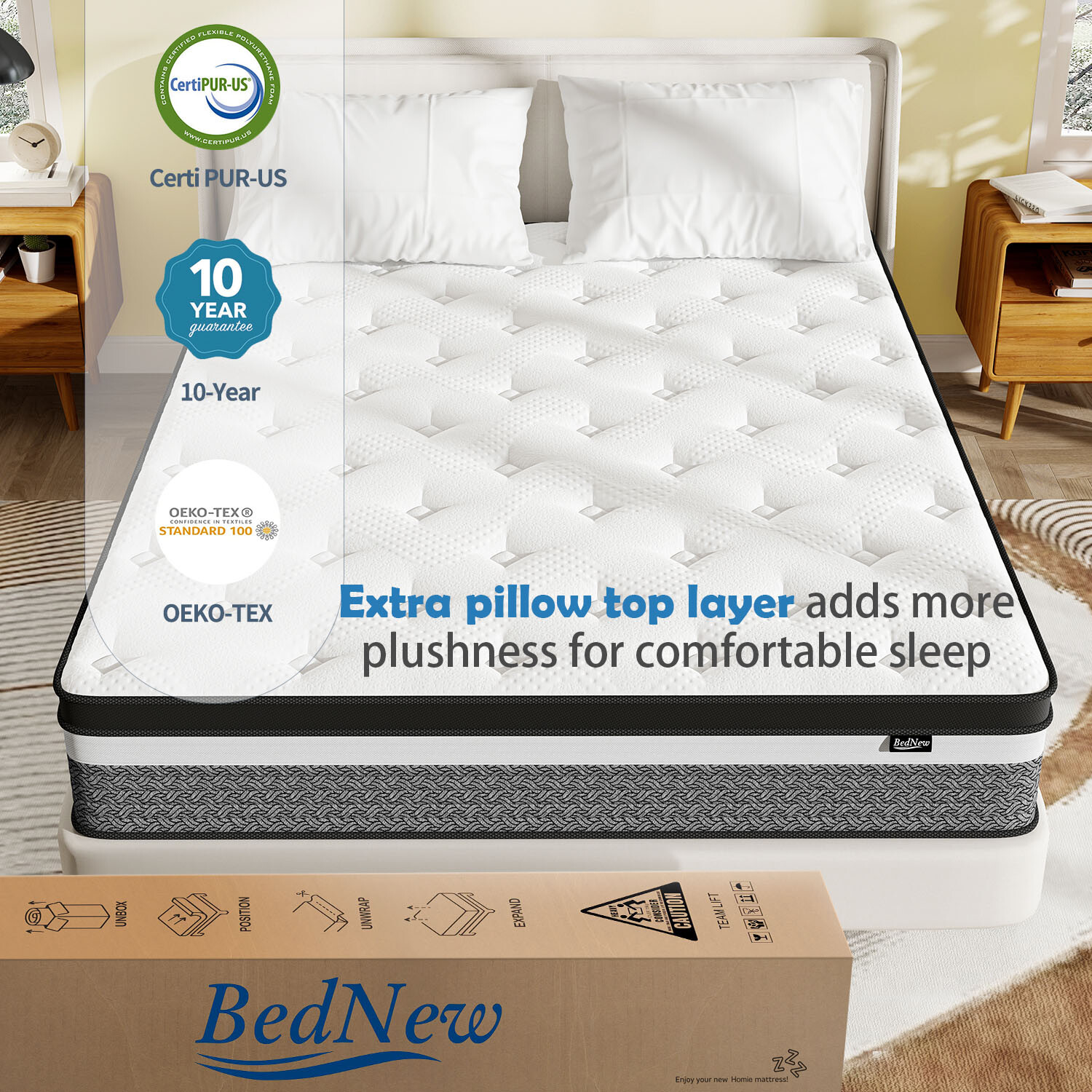 10/12/14 Inch Gel Memory Foam Hybrid Twin Full Queen King Mattress In a Box