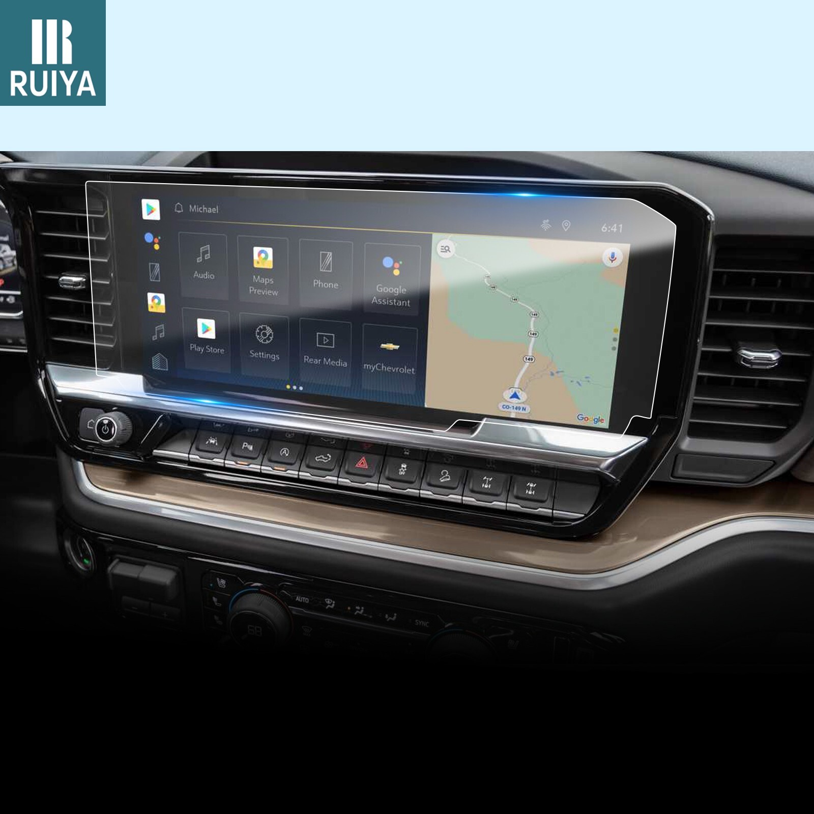 RUIYA Car Screen Protector Tempered Glass 13.4-in For 2022-2024 Chevy Silverado