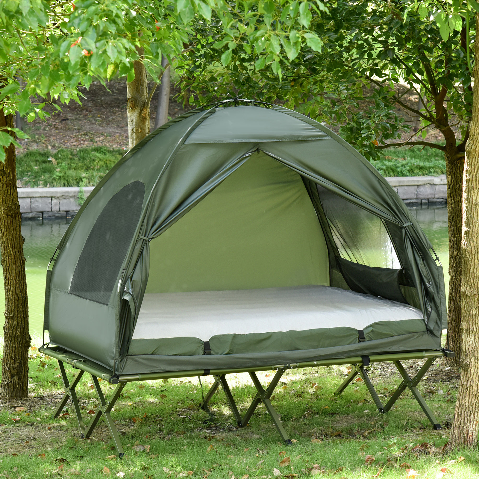 Outsunny Portable Folding Outdoor Elevated Camp Cot Tent Combo Camping Bed