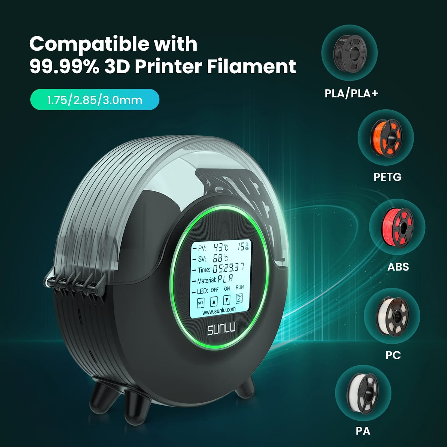 Sunlu S1/Upgraded S2 FilaDryer 3D Printer Filament Dryer 1.75mm Storage Box
